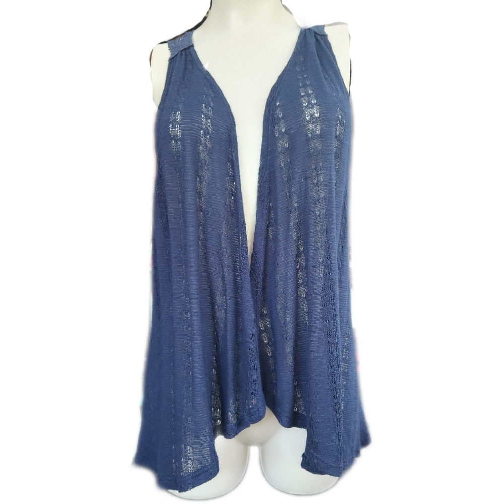Bella J Navy Crochet Lace Vest Open Front Size M
